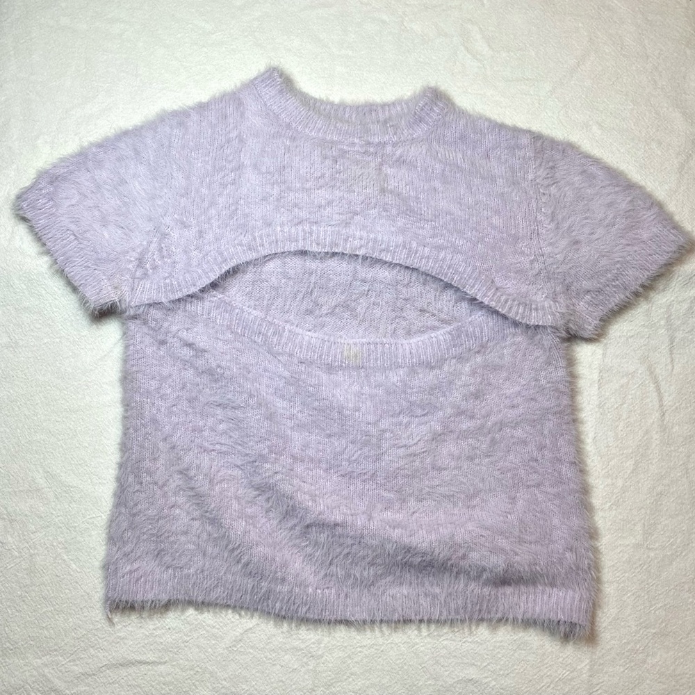 The Ragged Priest Lavender Fuzzy Cut Out Cropped Sweater Top Size Medium